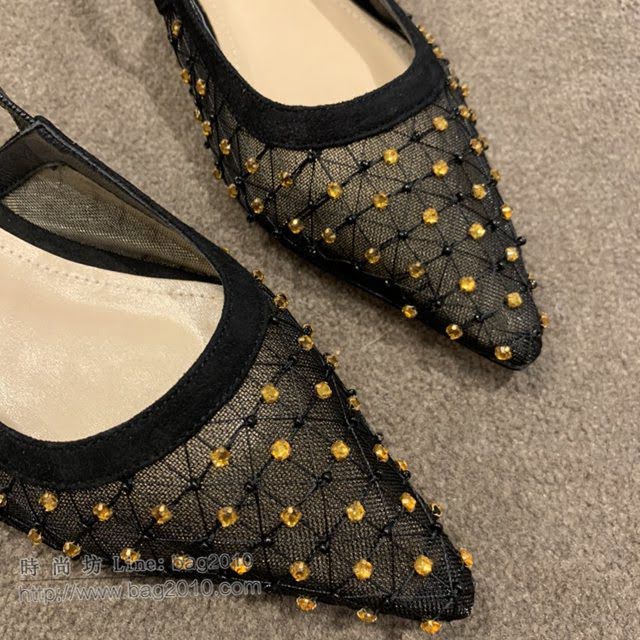 DIOR女鞋 迪奧2021專櫃新款J’ADIOR尖頭涼鞋 Dior網紗燙鑽路跟涼鞋  naq1526